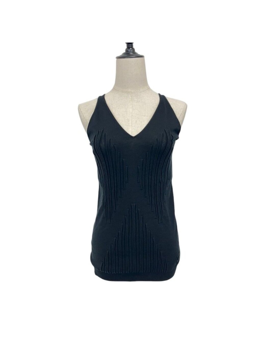 Chanel V-neck Cotton Knit Tank Top Black Spring Summer Sweater 36